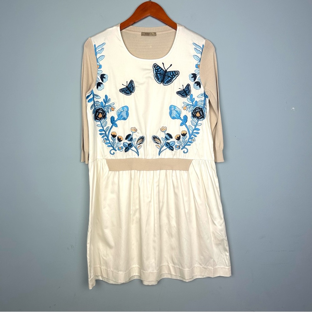 GIZIA casual embroidered 3/4 sleeve dress EY303 size 38 beige